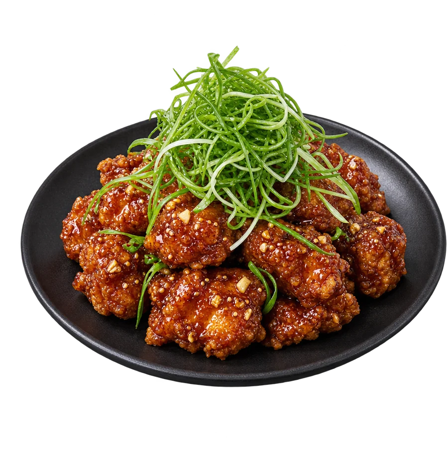 Garlic soy chicken topped with fresh spring onions