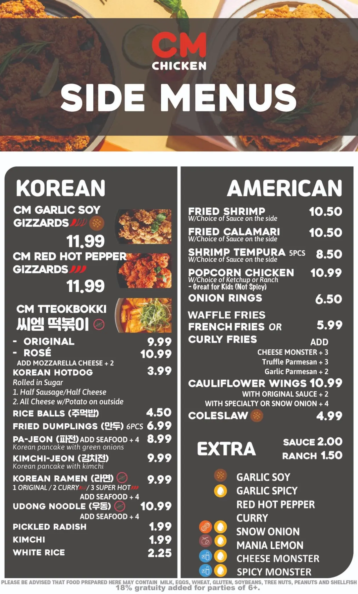 Printed menu page 4: Side menus